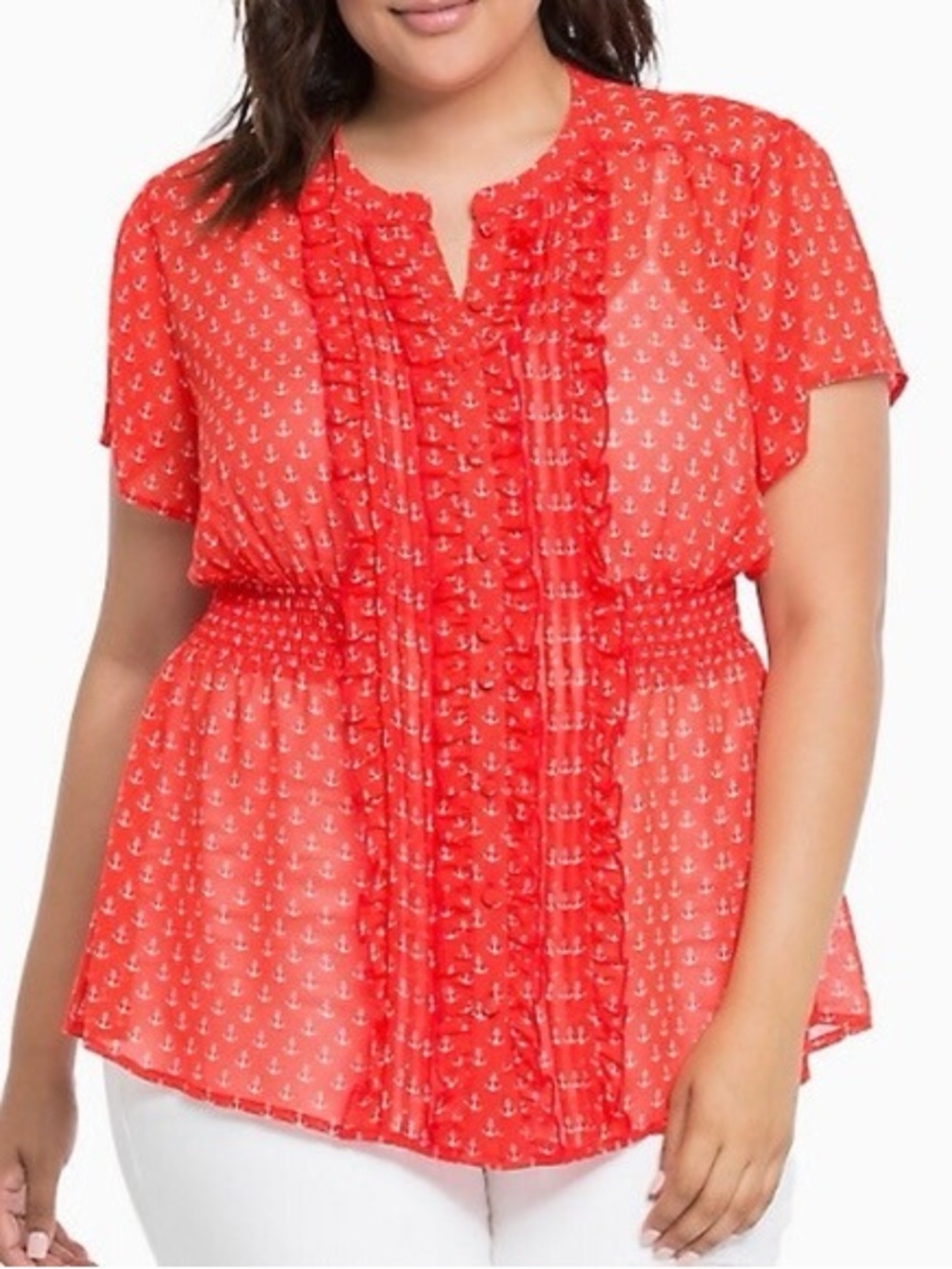 Torrid Plus Size Anchor Print Chiffon Ruffle Top